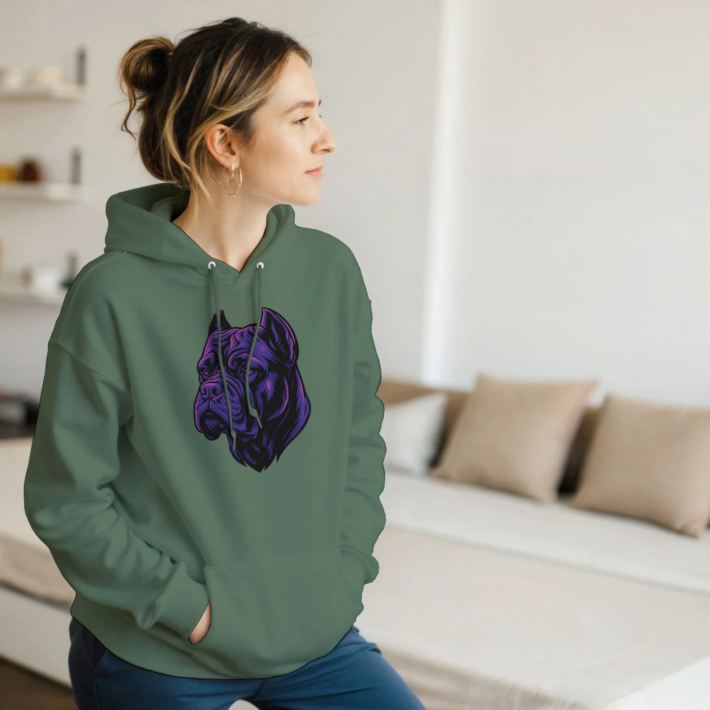  Sweat à capuche adulte unisexe classique vert tête Cane Corso