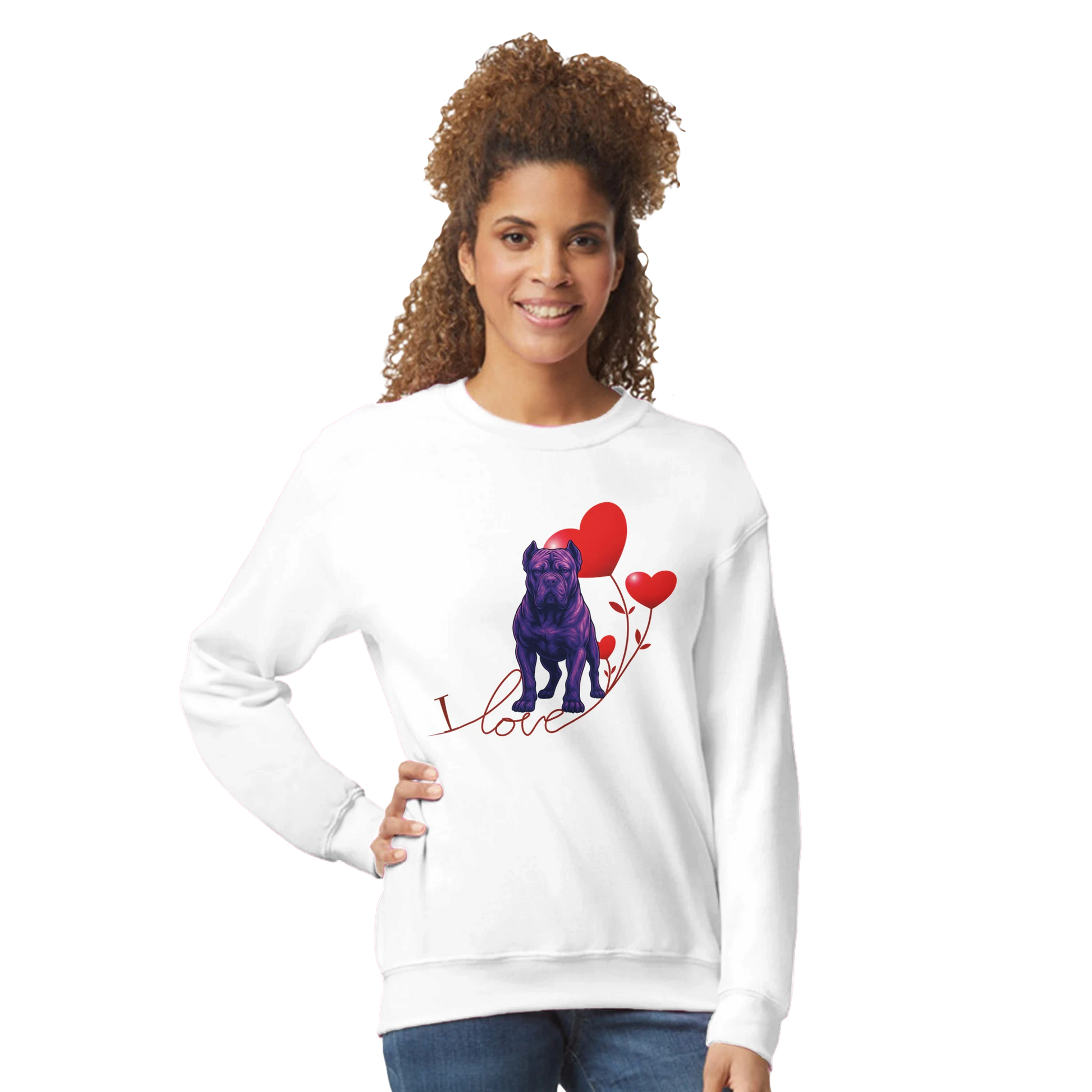 weat-shirt adulte unisexe classique ras du cou blanc I love Cane Corso