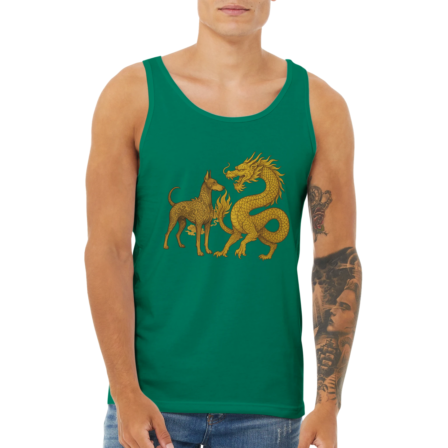 Débardeur adulte unisexe premium vert Dobermann+Dragon 