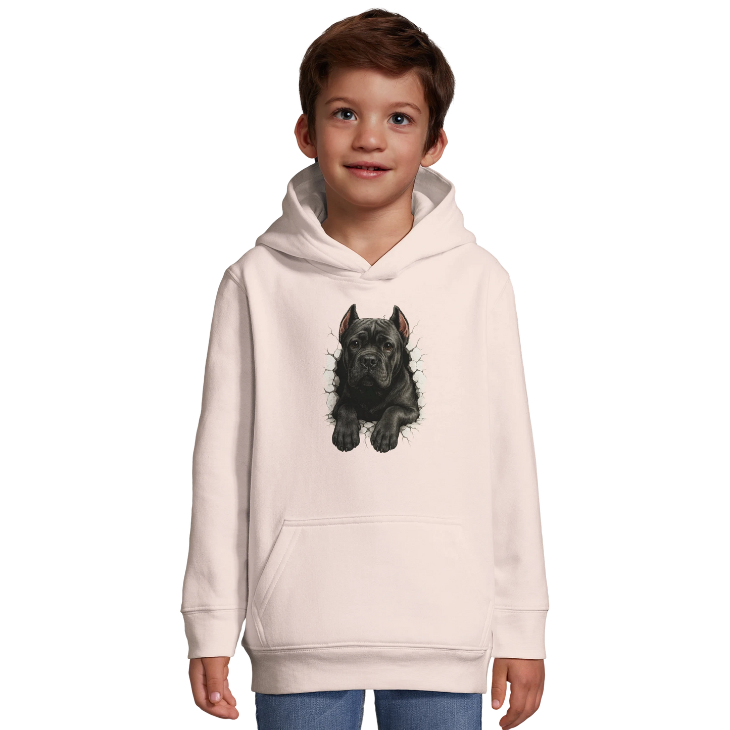 Sweat-shirt à capuche enfant rose Cane Corso trou mur