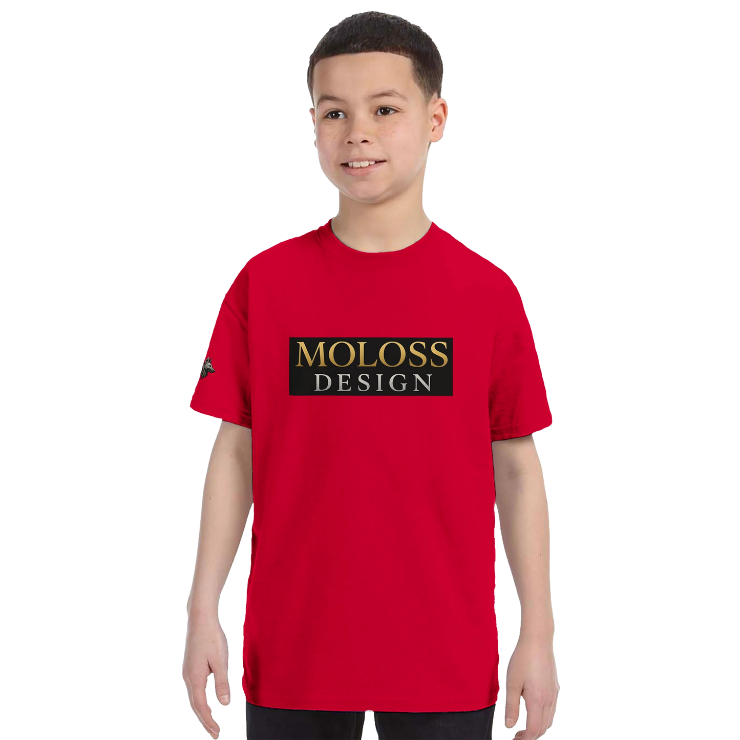 T-shirt enfant classique ras du cou MolossDesign avec logo sur manche droite MolossDesign