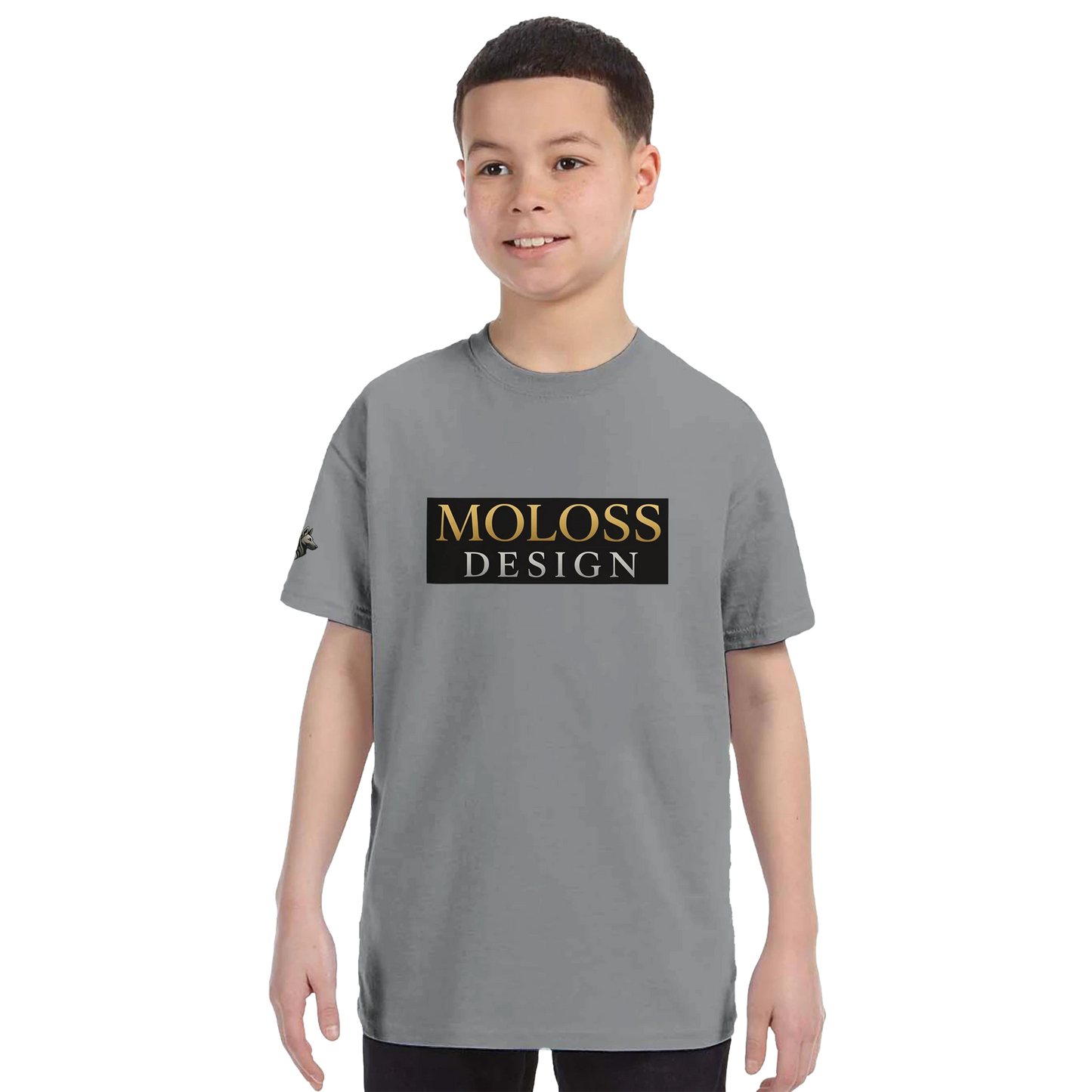 T-shirt enfant classique ras du cou MolossDesign avec logo sur manche droite MolossDesign