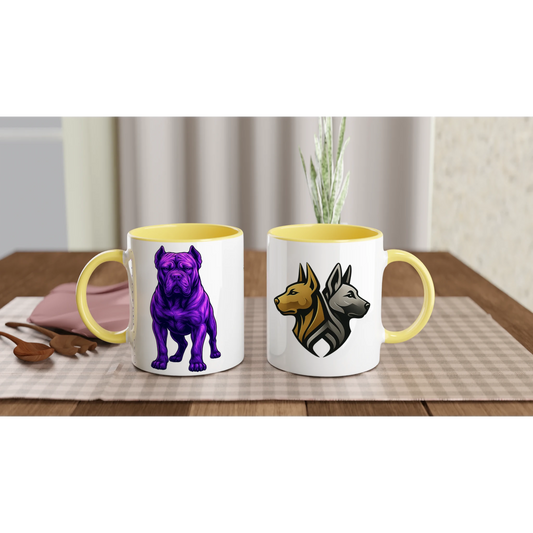 Mug en céramique blanche 325 ml (11 oz) avec intérieur coloré jaune Cane Corso