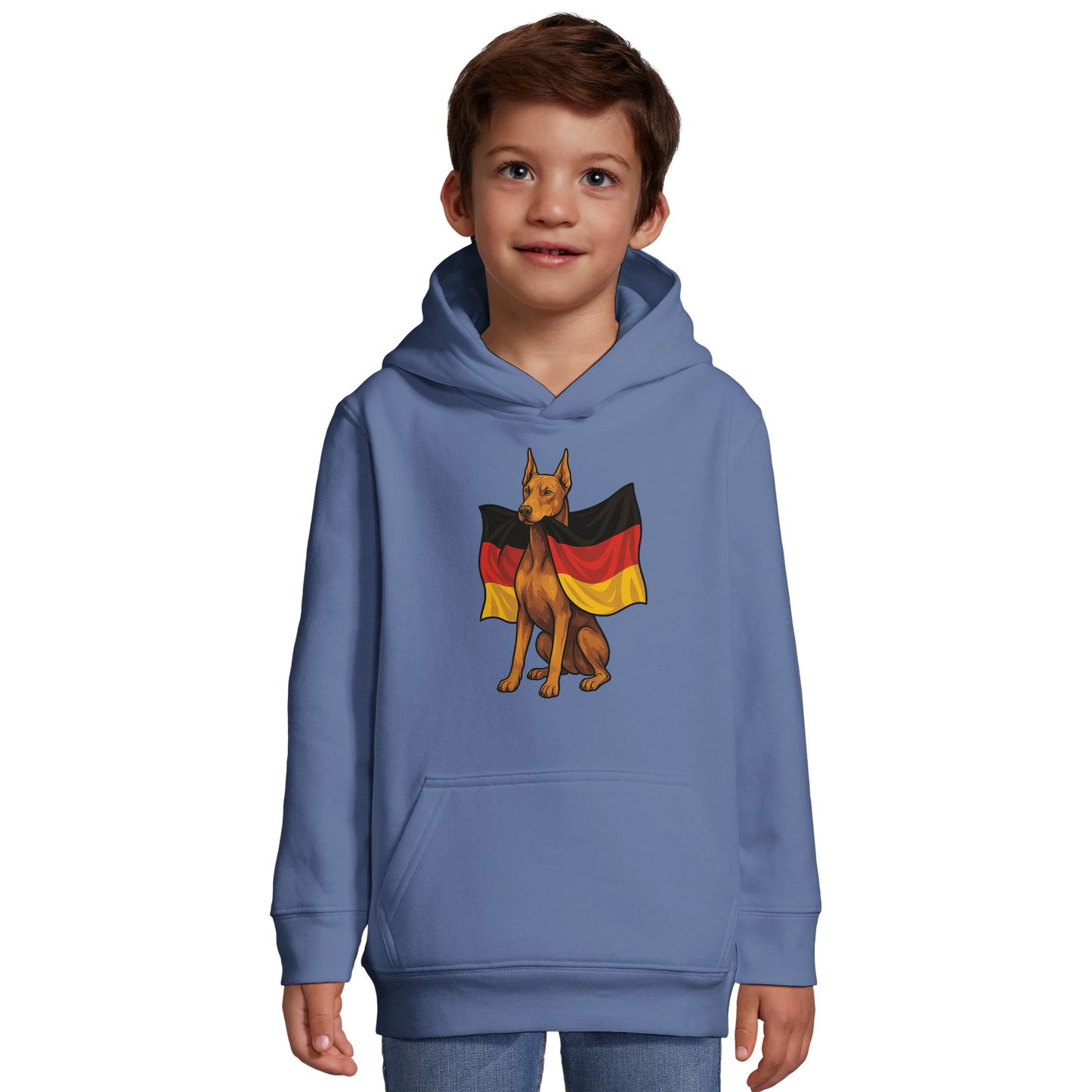 Sweat-shirt à capuche enfant bleu Dobermann avec drapeau allemand
