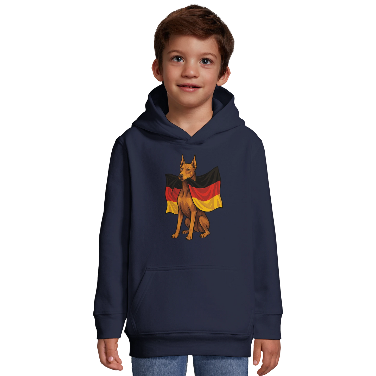 Sweat-shirt à capuche enfant bleu Dobermann avec drapeau allemand