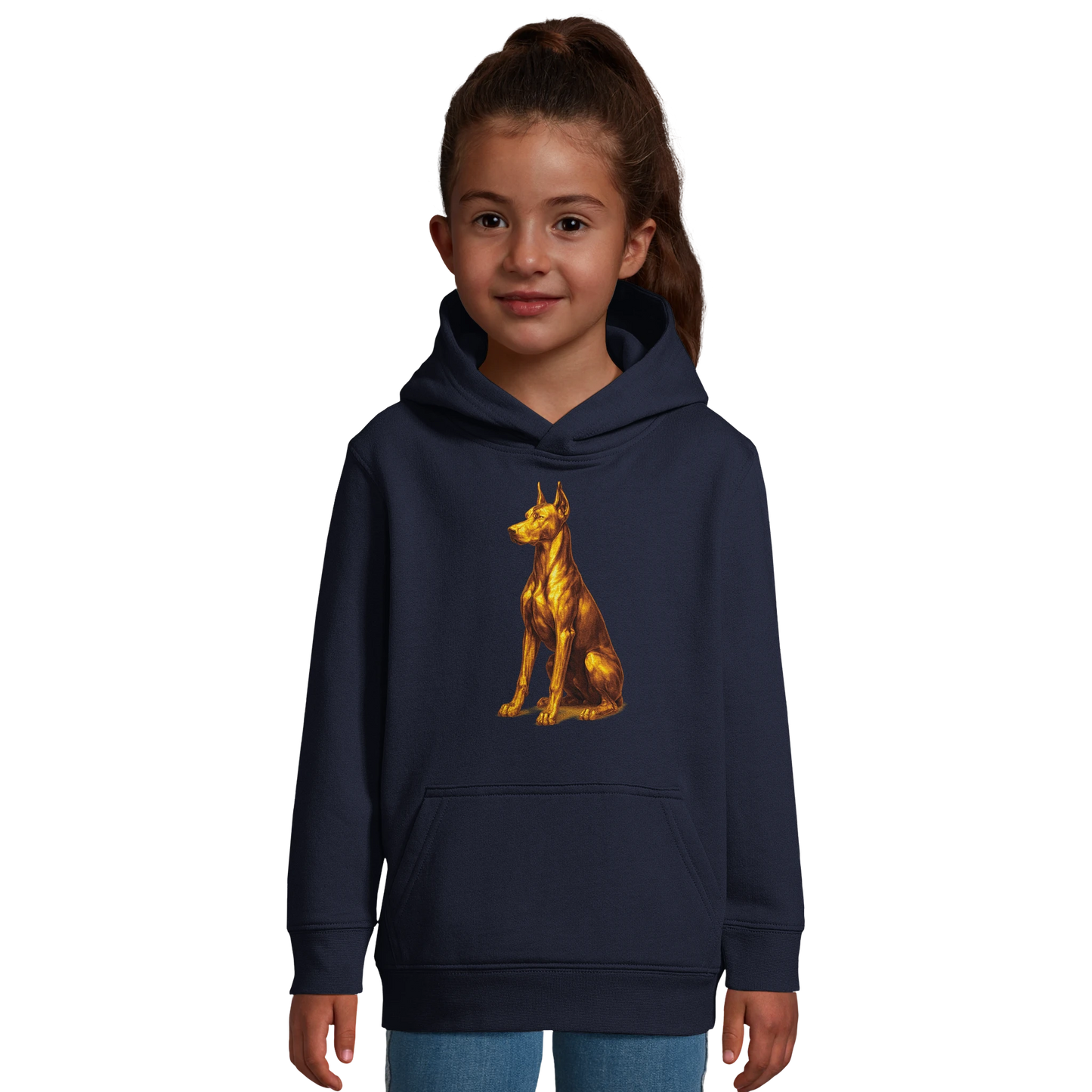 Sweat-shirt à capuche enfant bleu marine Dobermann doré