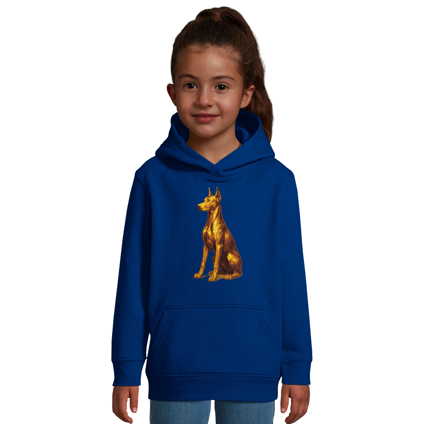 Sweat-shirt à capuche enfant bleu royal Dobermann doré