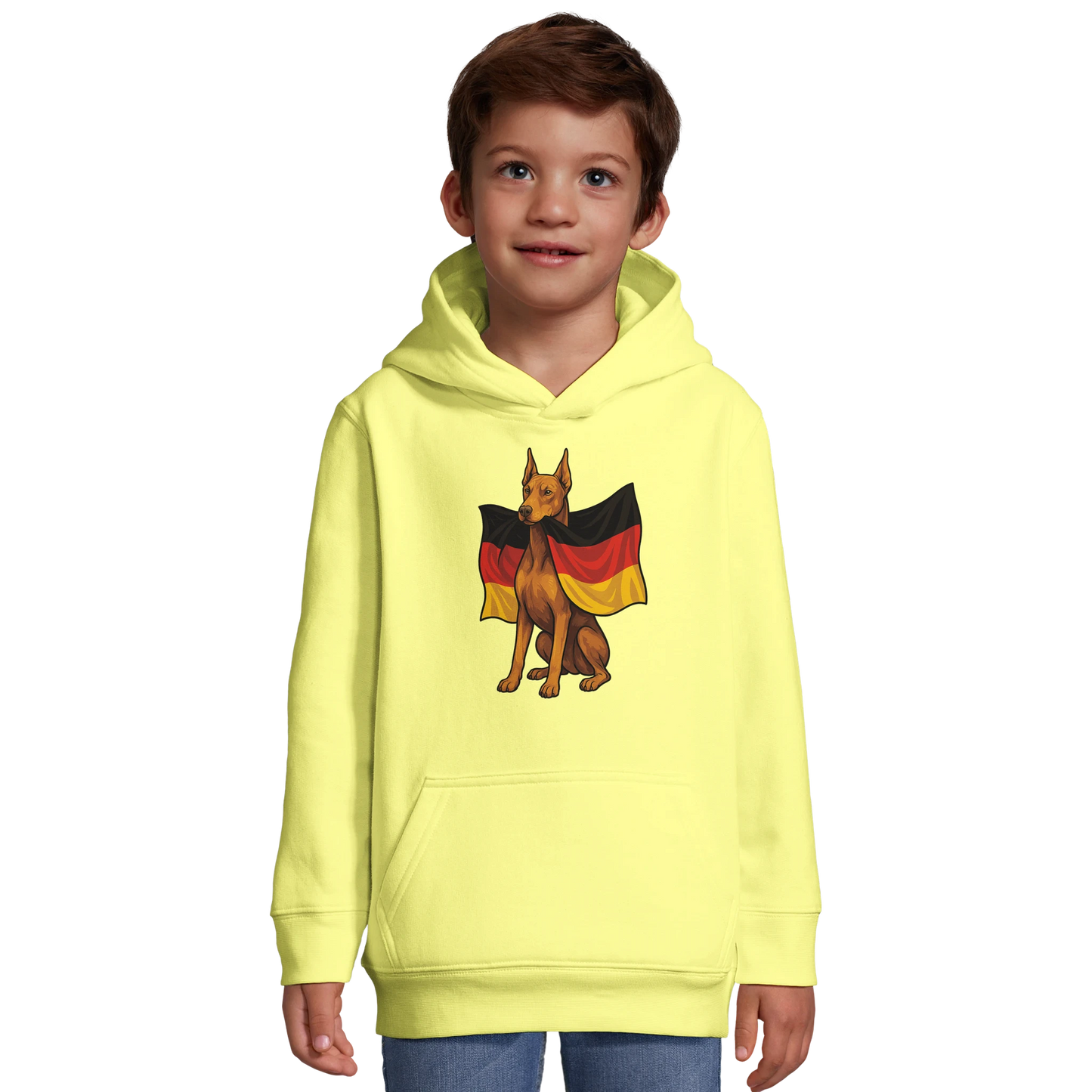 Sweat-shirt à capuche enfant jaune Dobermann avec drapeau allemand