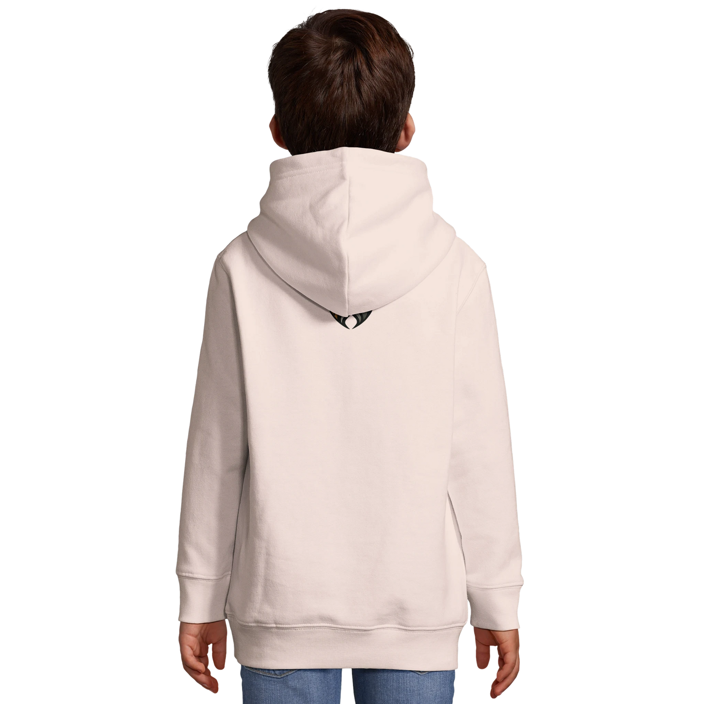 Marque MolossDesign | Sweat-shirt à capuche enfant mélange recyclé tête Malinois argentée1 avec logo sur le dos MolossDesign