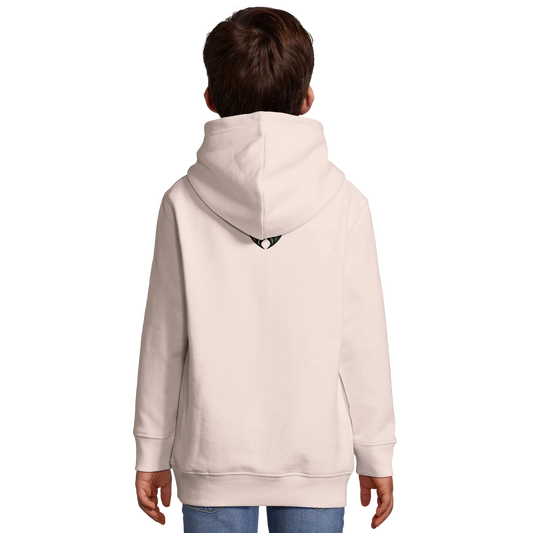 Marque MolossDesign | Sweat-shirt à capuche enfant mélange recyclé tête Malinois argentée1 avec logo sur le dos MolossDesign