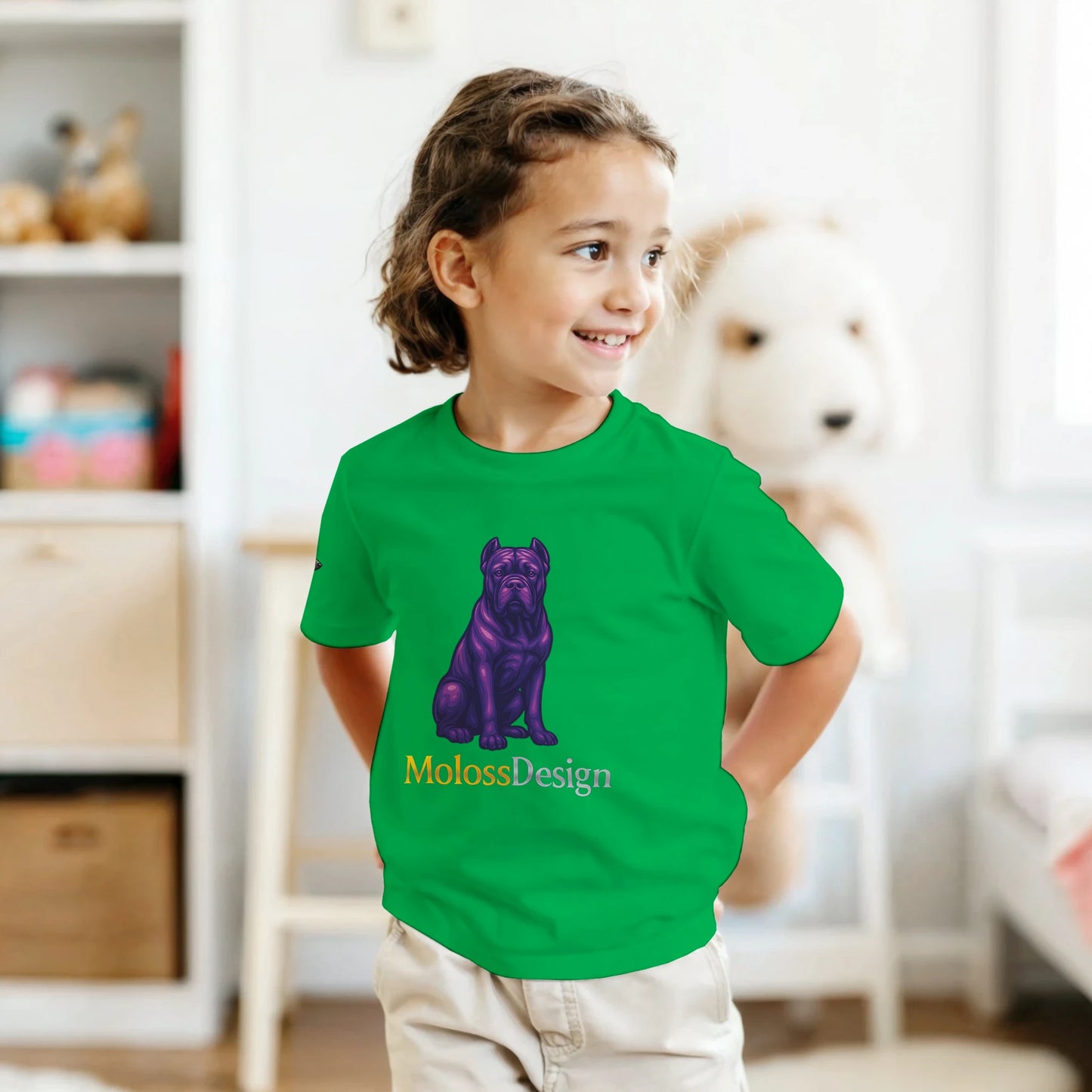 T-shirt enfant unisexe classique ras du cou vert Cane Corso MolossDesign