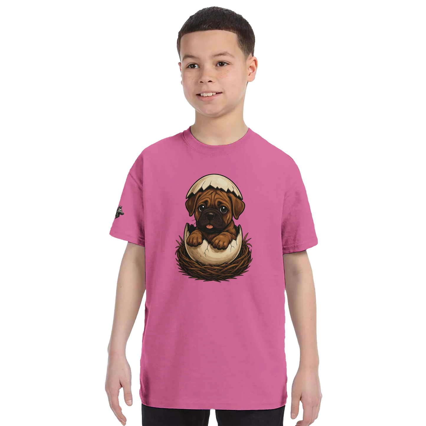 T-shirt enfant unisexe classique ras du cou rose Cane Corso marron nid