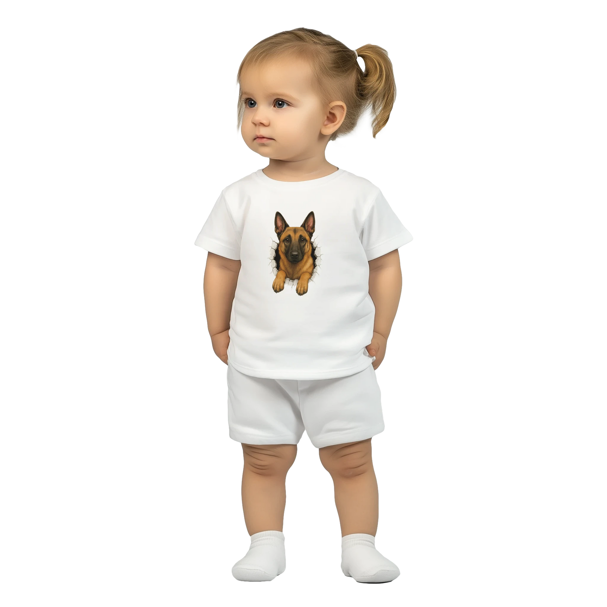 T-shirt-bébé classique blanc Malinois trou mur