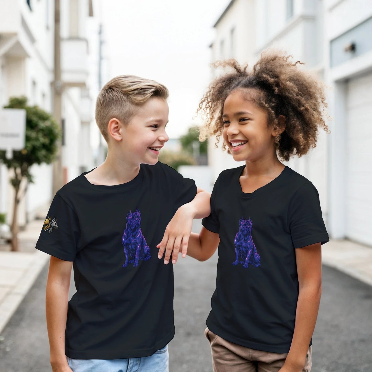 T-shirt enfant classique ras du cou Cane Corso 2 avec logo sur manche droite MolossDesign
