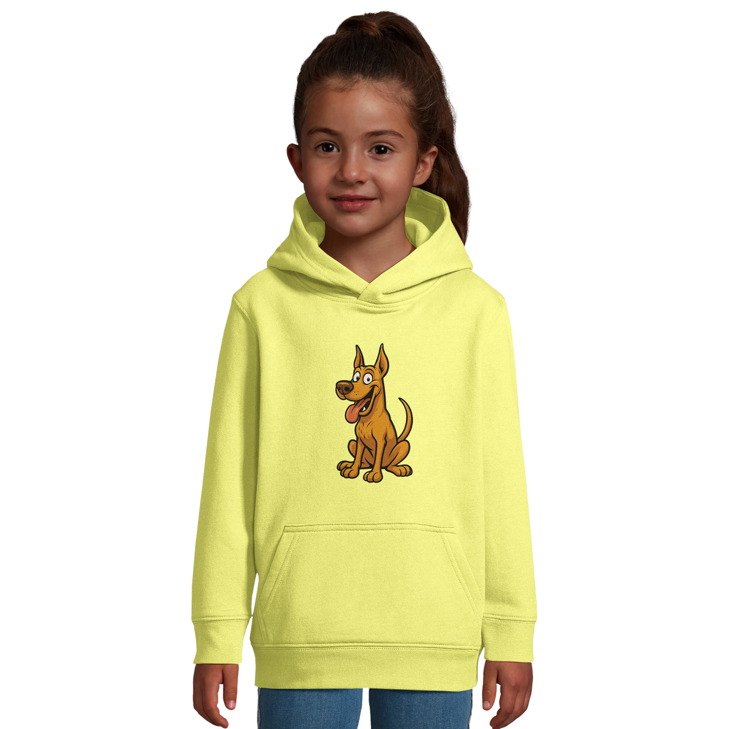 Sweat-shirt à capuche enfant jaune Dobermann humour