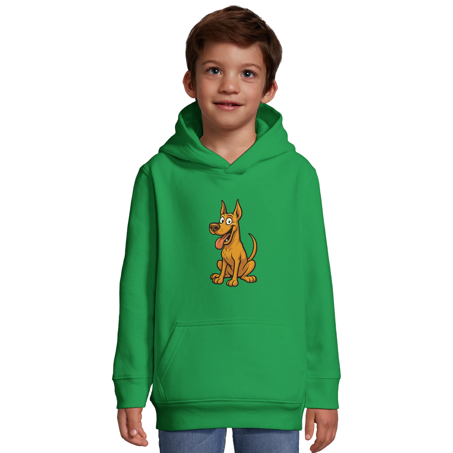 Sweat-shirt à capuche enfant vert Dobermann humour