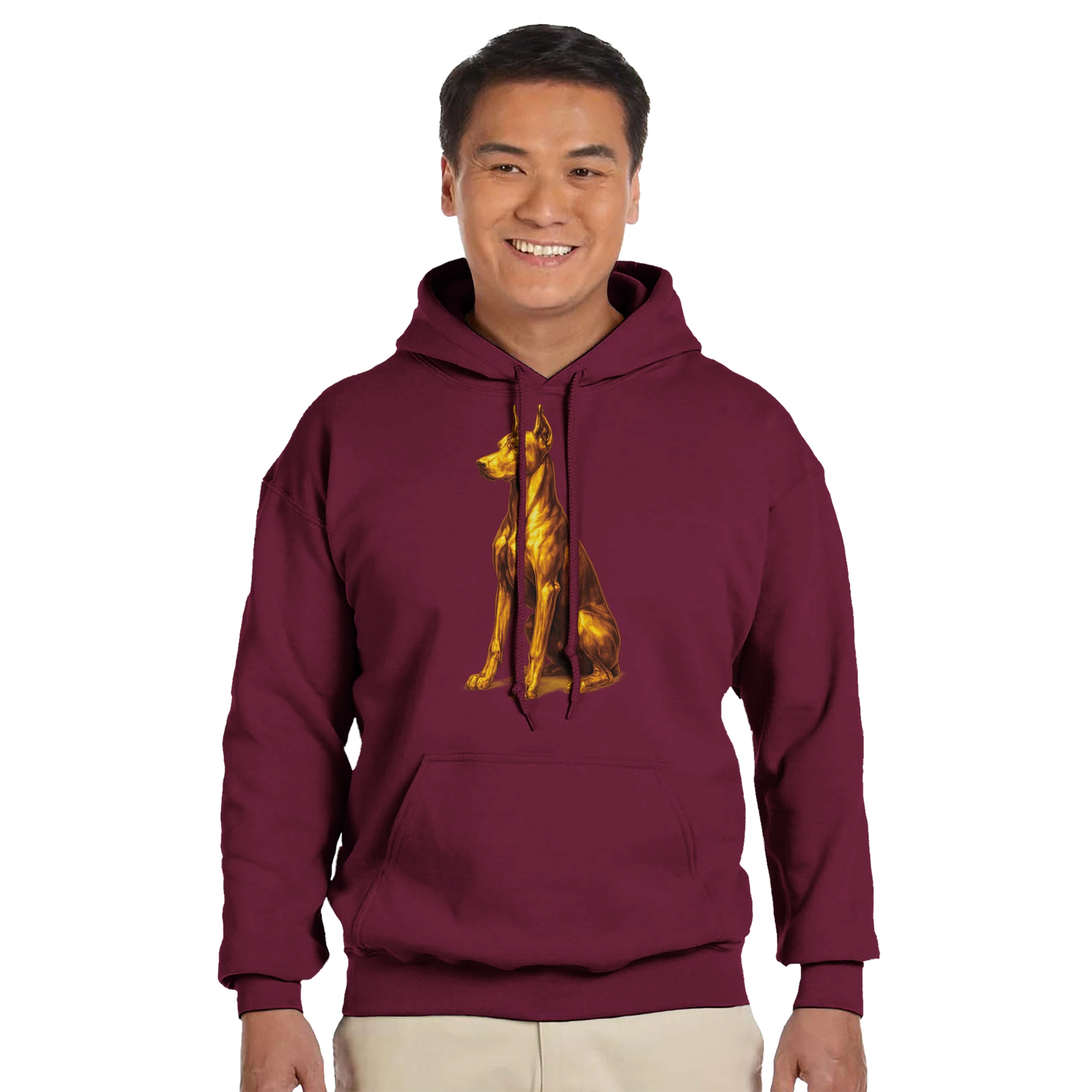 Sweat à capuche adulte unisexe classique rouge Dobermann doré