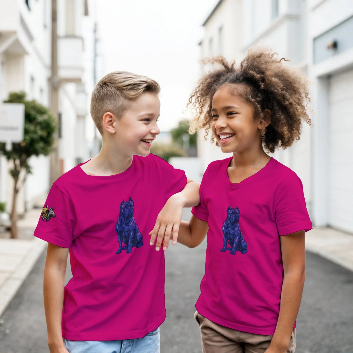 T-shirt enfant classique ras du cou Cane Corso 2 avec logo sur manche droite MolossDesign