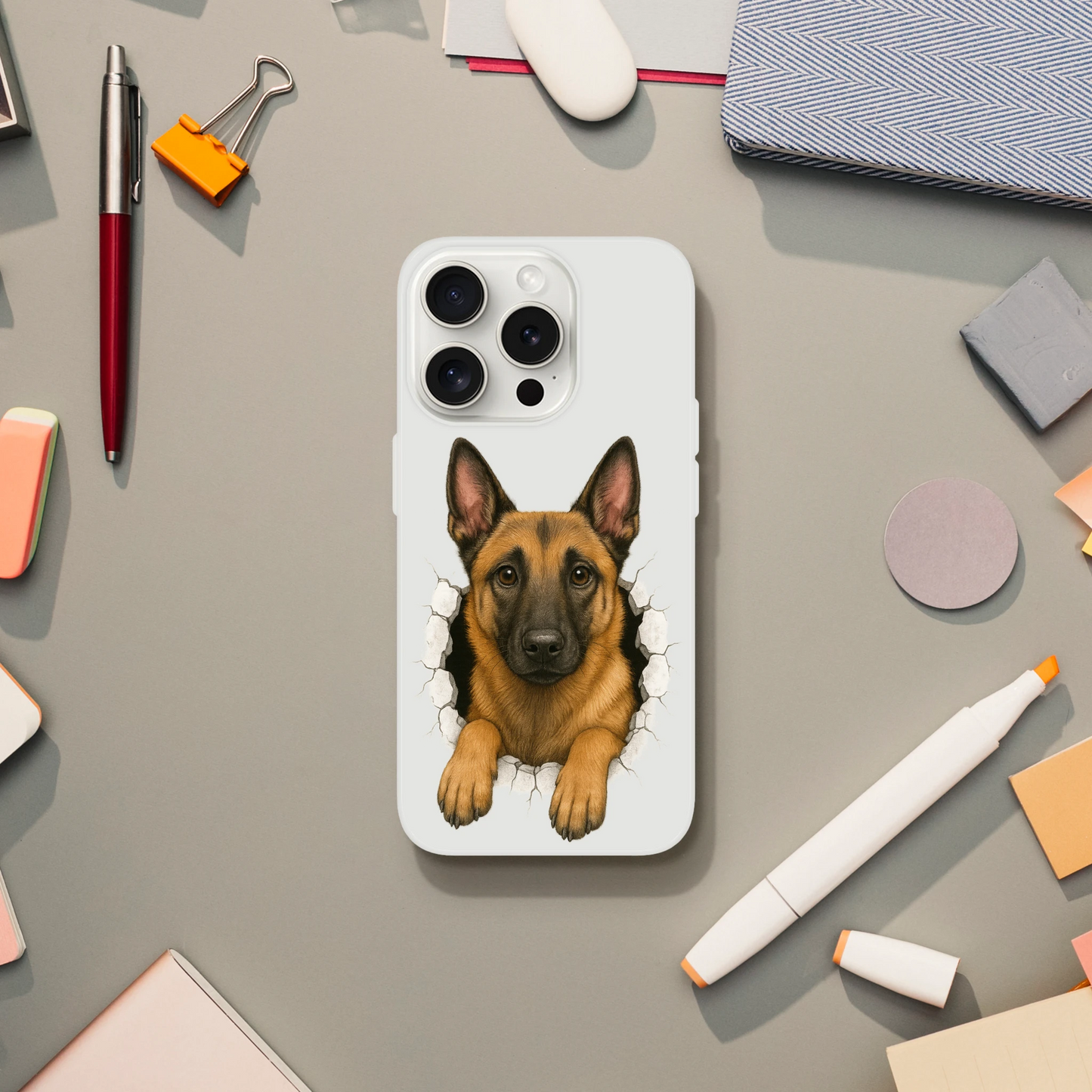 Coque pour Iphone Malinois trou mur2