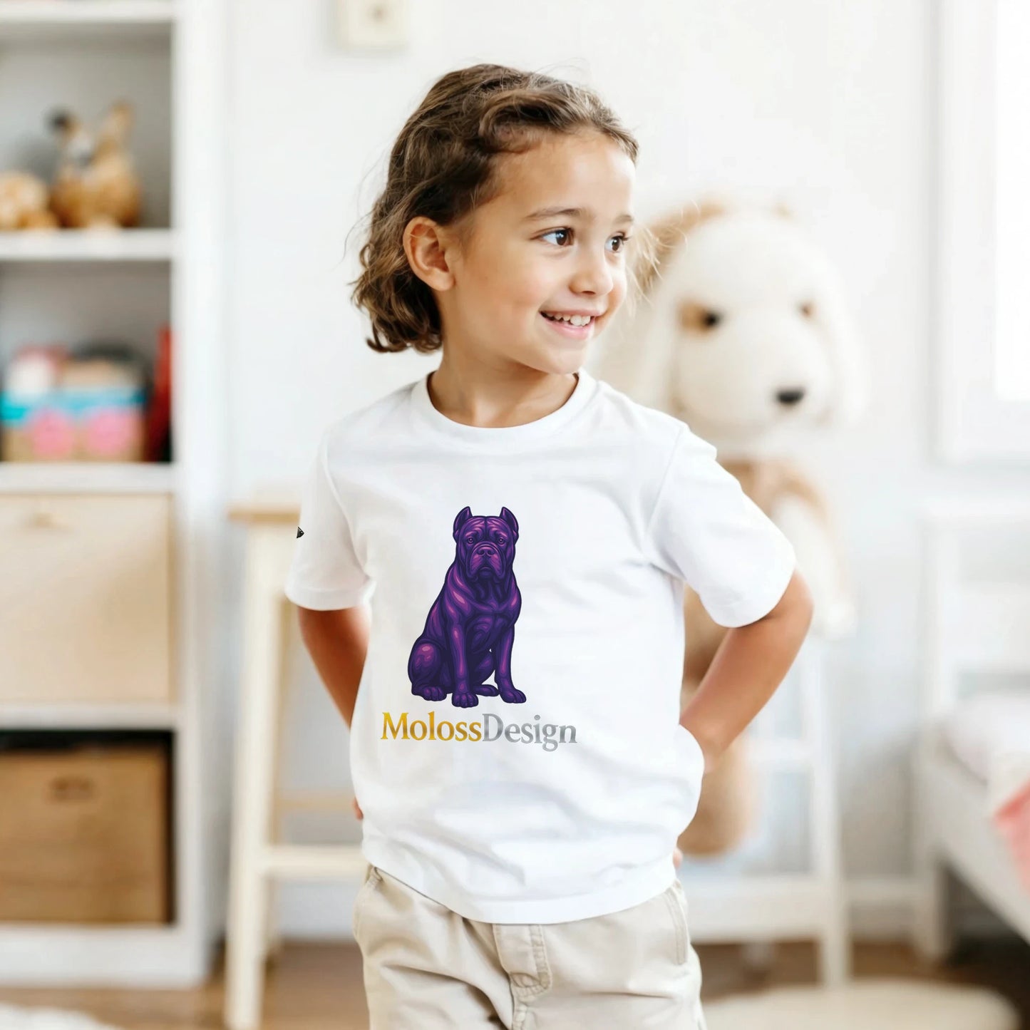 T-shirt enfant unisexe classique ras du cou blanc Cane Corso MolossDesign