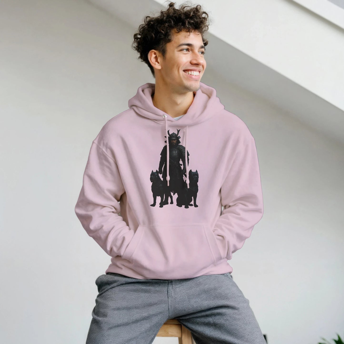Sweat à capuche adulte unisexe classique rose Samourai+Cane Corso
