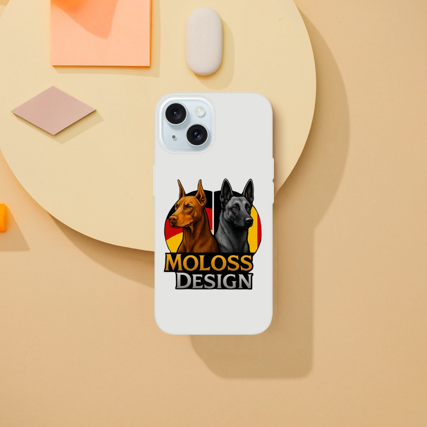 Marque MolossDesign | Coque transparente pour IPhone Dobermann+Malinois avec drapeaux1 MolossDesign