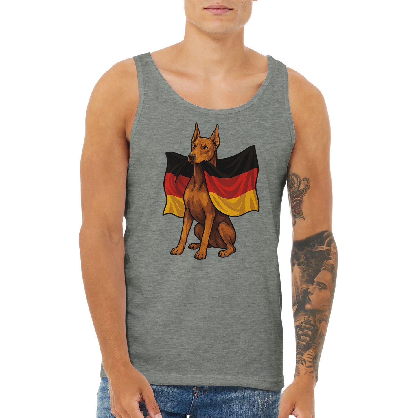 Débardeur adulte unisexe premium gris Dobermann drapeau