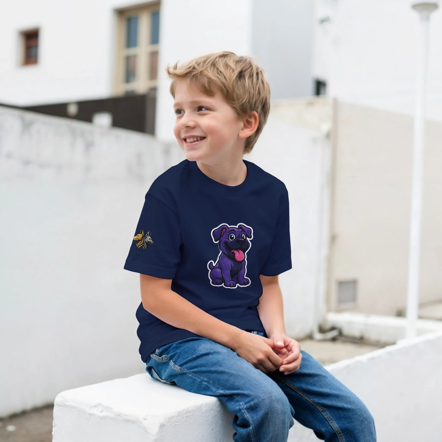 T-shirt enfant classique ras du cou Cane Corso humour 4 avec logo sur manche droite MolossDesign
