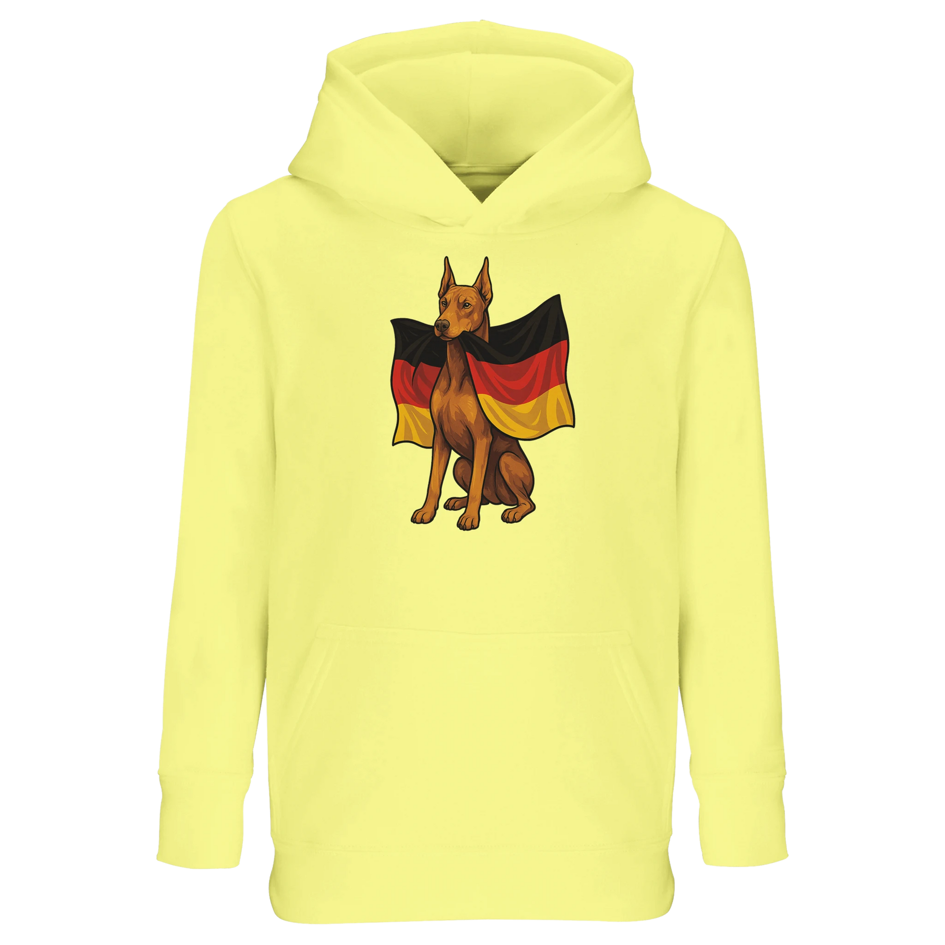 Sweat-shirt à capuche enfant jaune Dobermann avec drapeau allemand