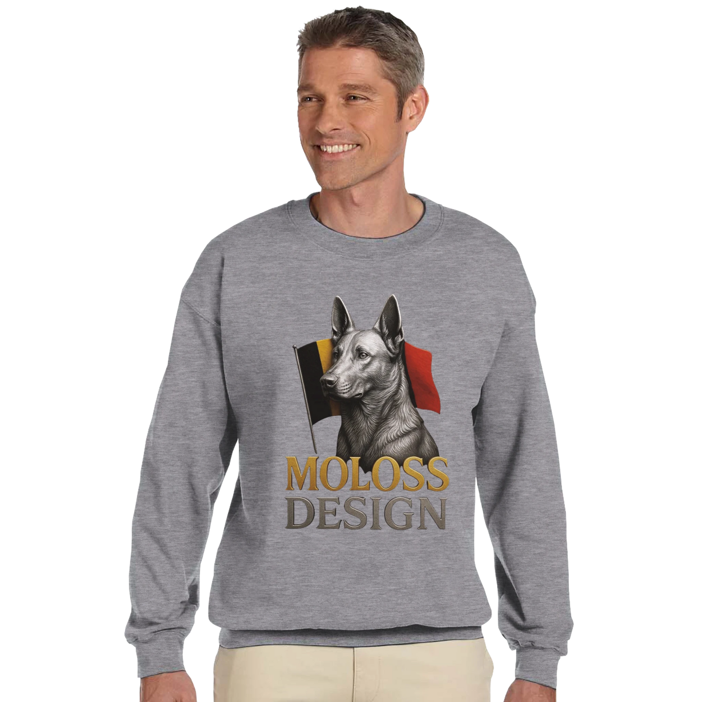 Sweat-shirt adulte unisexe classique ras du cou gris Malinois+drapeau