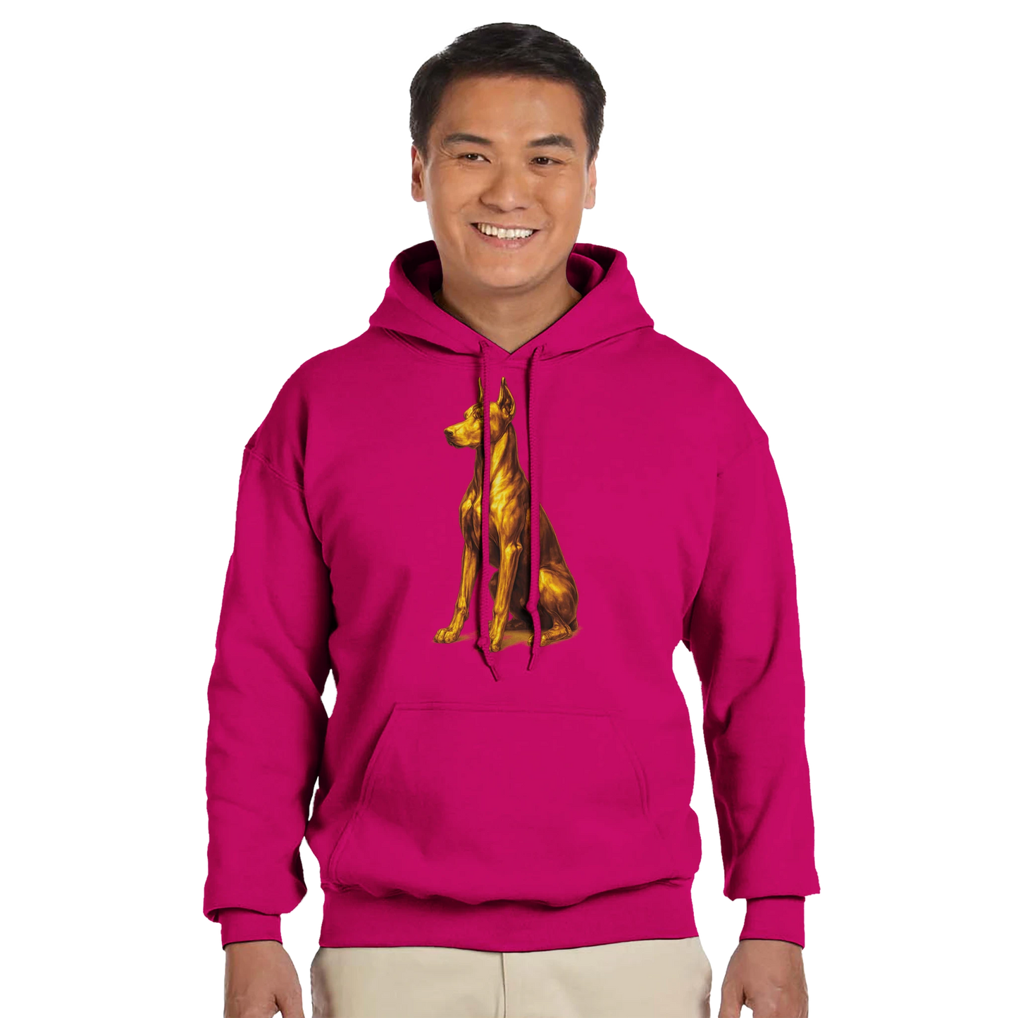 Sweat à capuche adulte unisexe classique fuchsia Dobermann doré