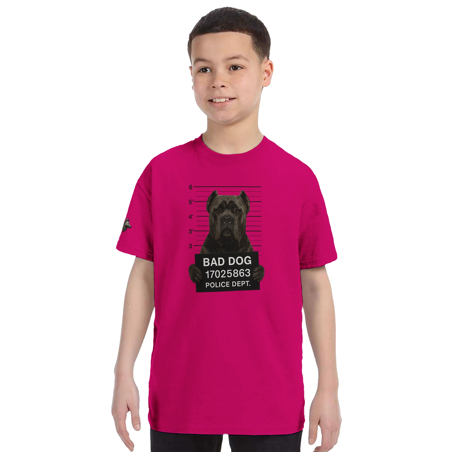 T-shirt enfant unisexe classique ras du cou fuchsia Bad Dog Cane Corso