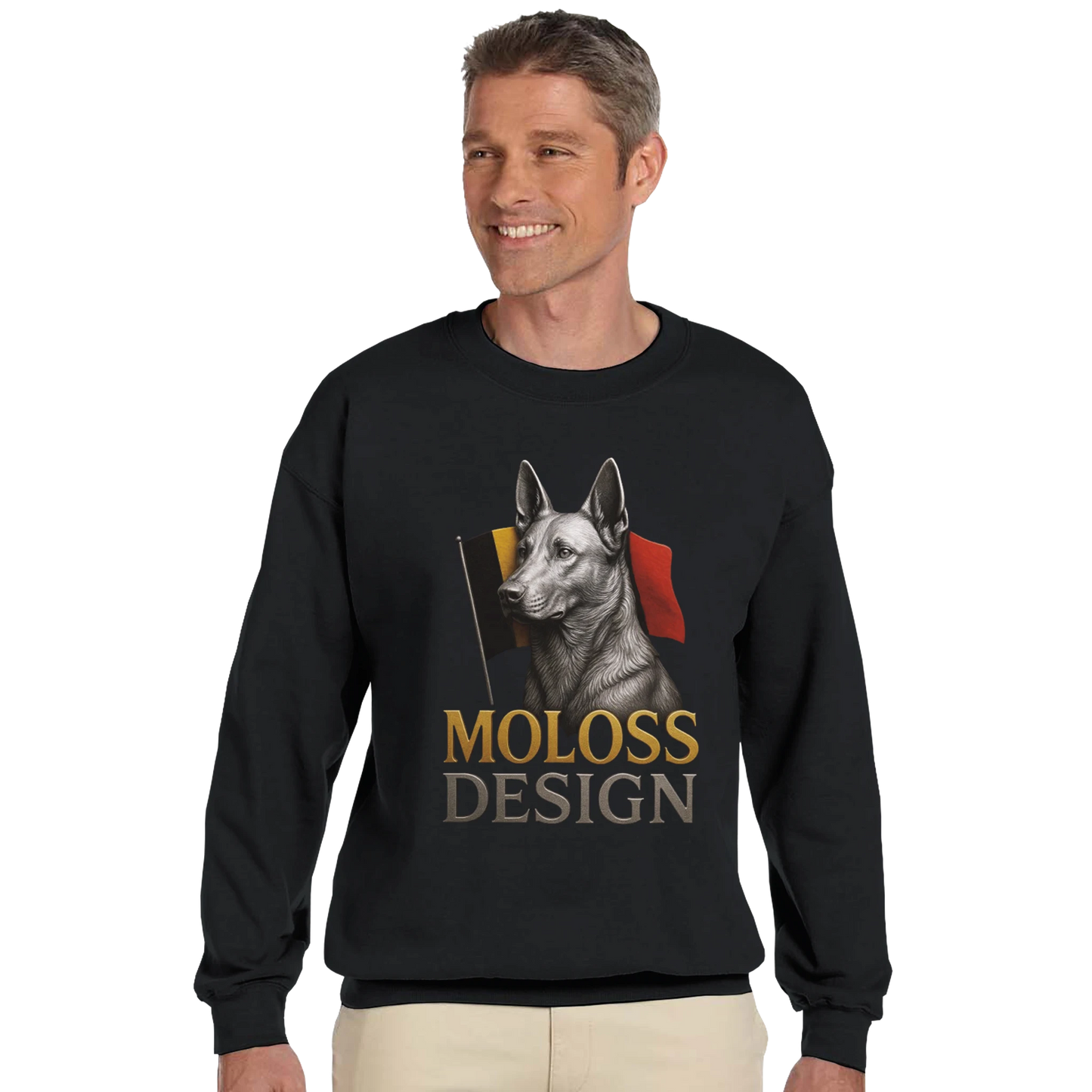 Sweat-shirt adulte unisexe classique ras du cou noir Malinois+drapeau