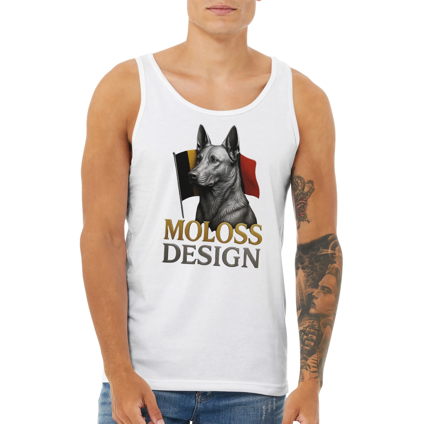 Débardeur adulte unisexe premium blanc Malinois drapeau