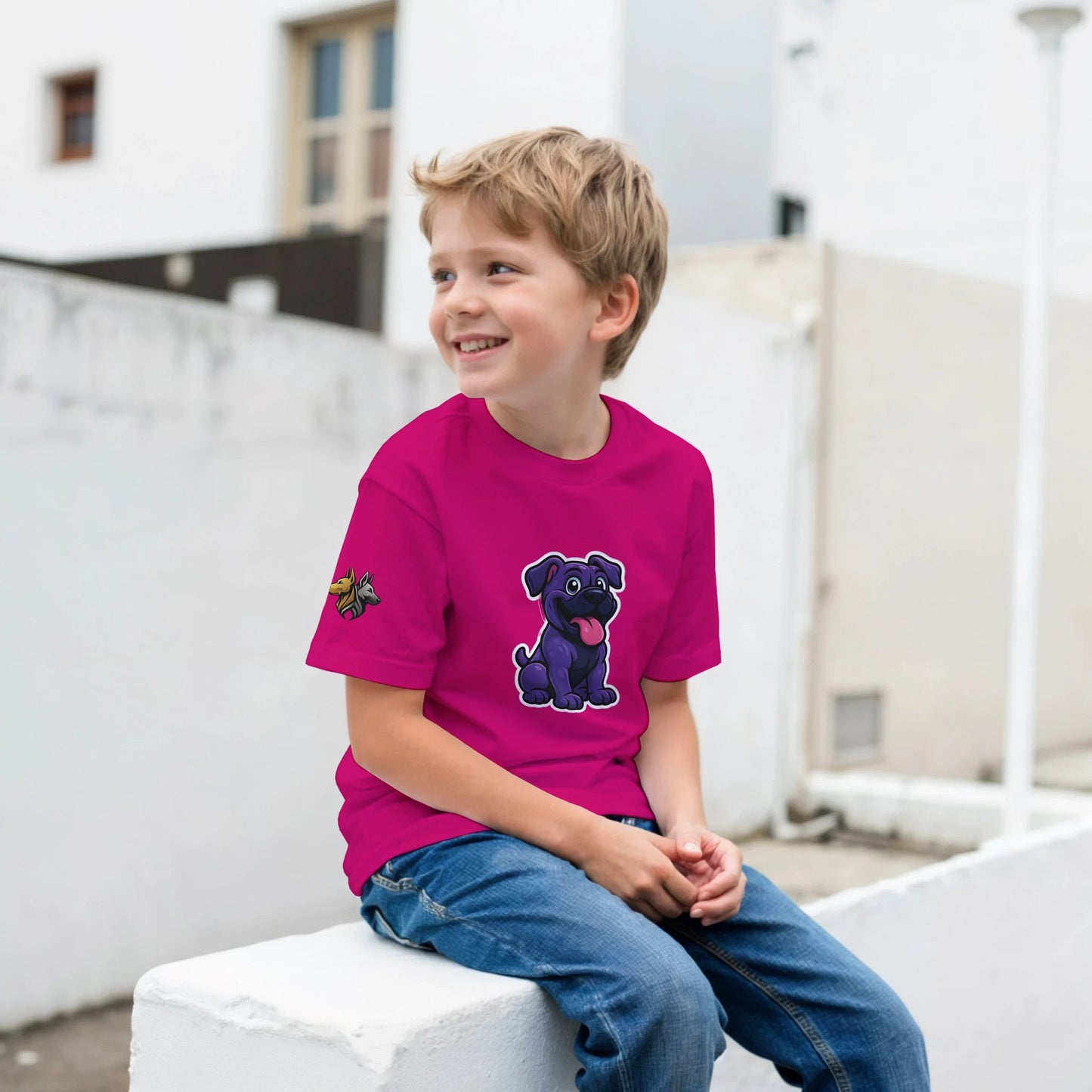 T-shirt enfant classique ras du cou Cane Corso humour 4 avec logo sur manche droite MolossDesign