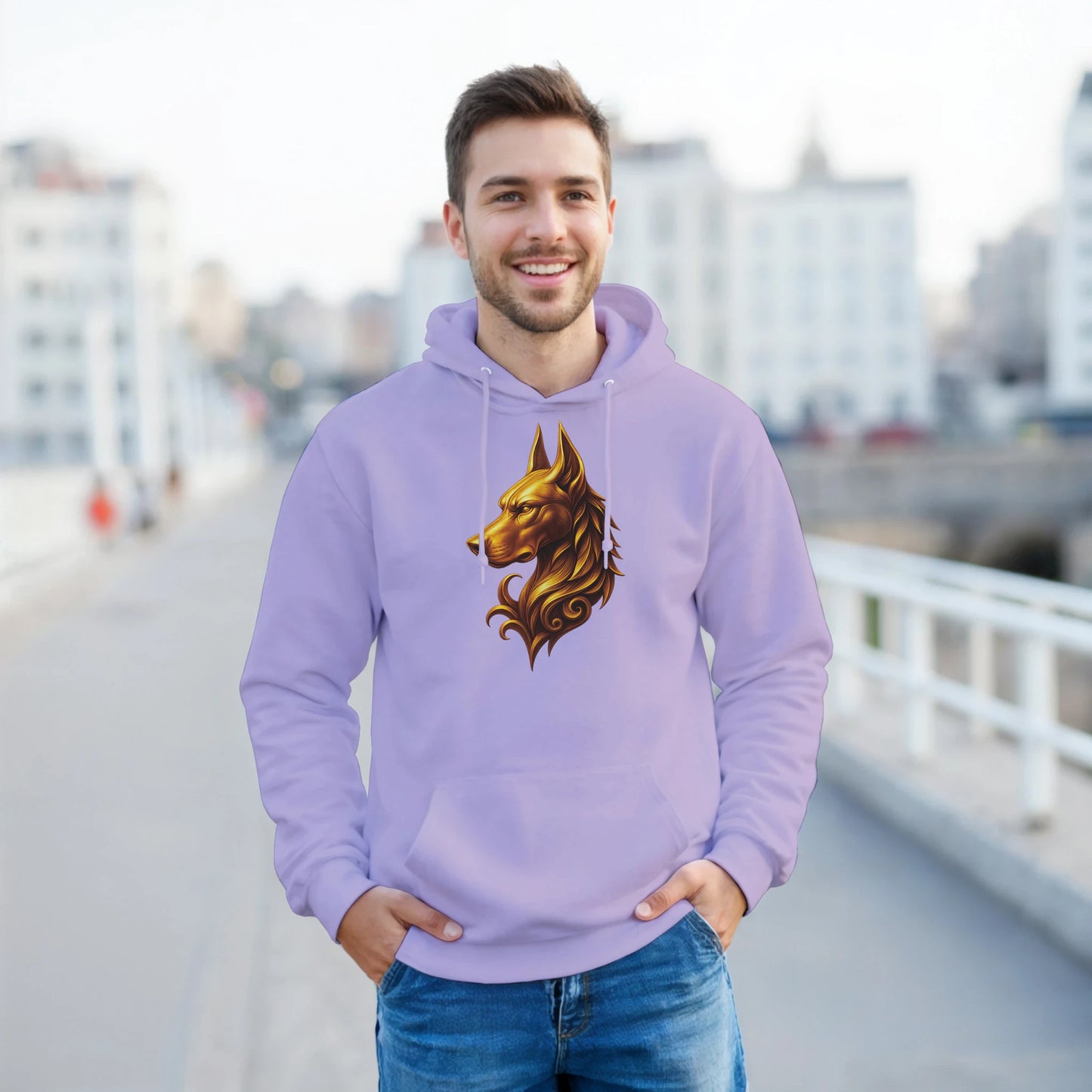 Sweat à capuche adulte unisexe classique violet tête majestueuse Dobermann