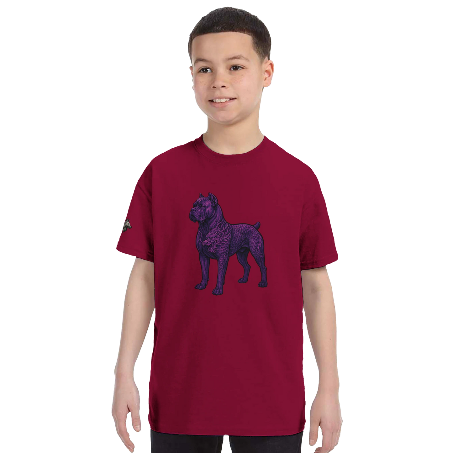 T-shirt enfant unisexe classique ras du cou bordeaux Cane Corso+Dragon