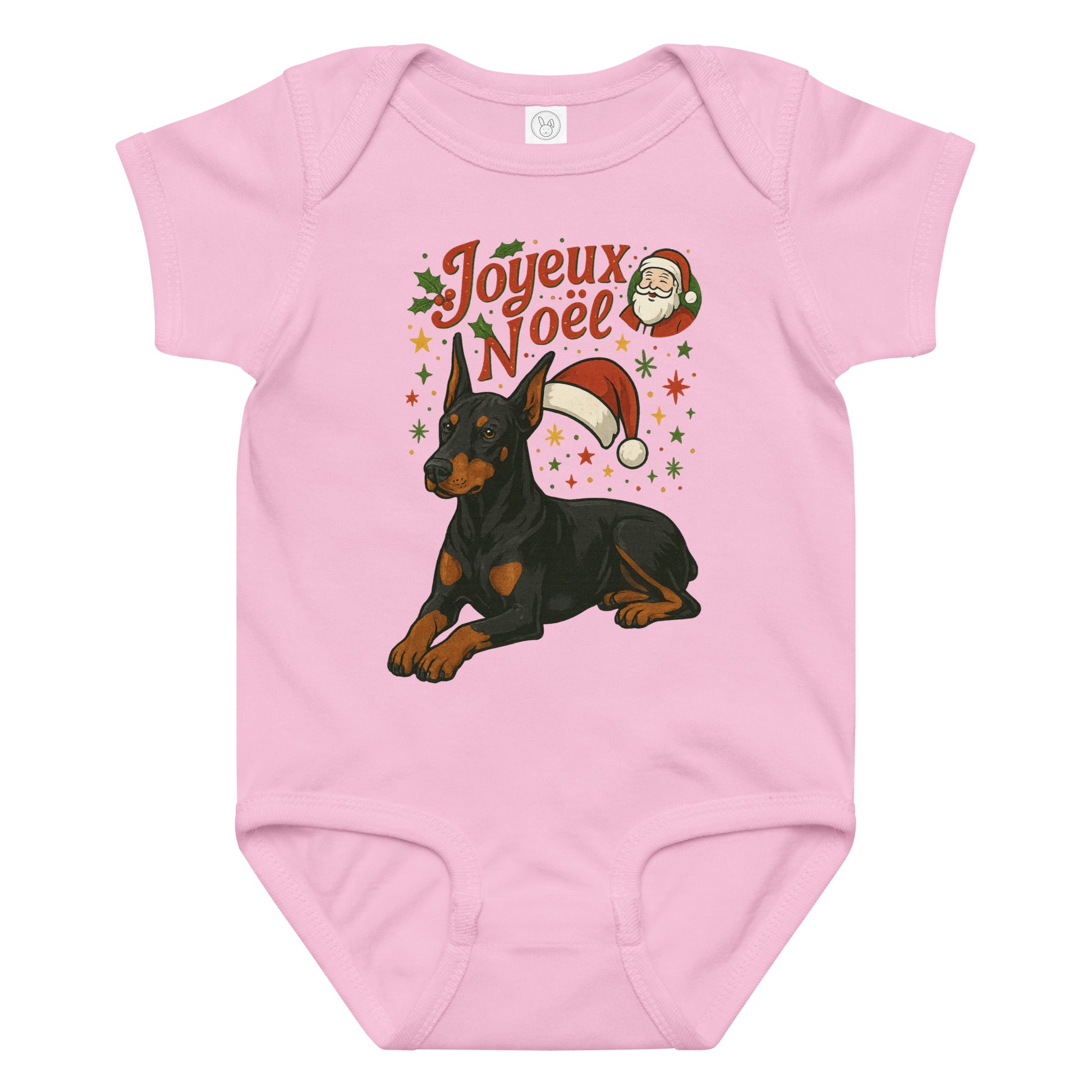 Body en jersey bébé rose Noel Dobermann