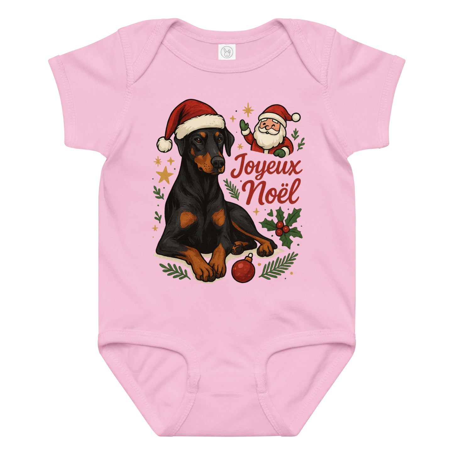 Body en jersey bébé rose Noel Dobermann