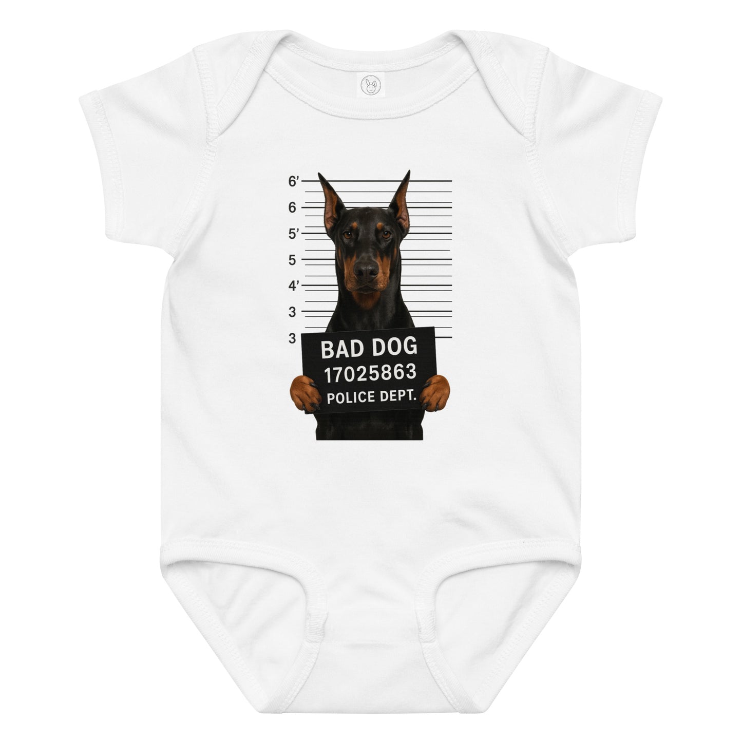 Body bébé en jersey manches courtes blanc Bad Dog Dobermann
