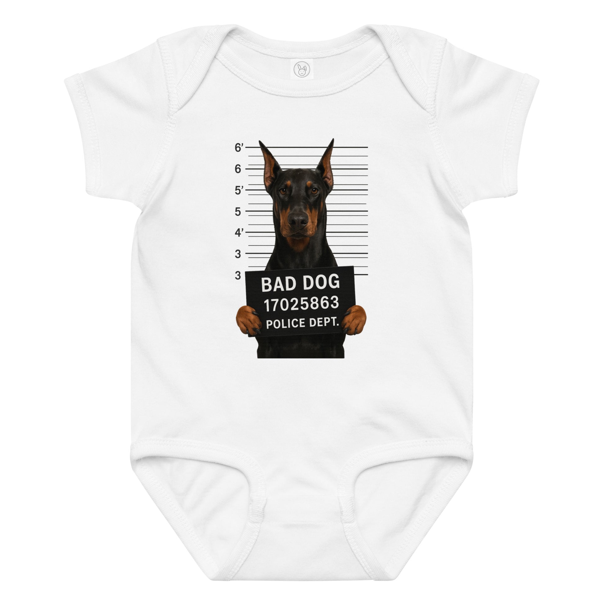 Body bébé en jersey manches courtes blanc Bad Dog Dobermann