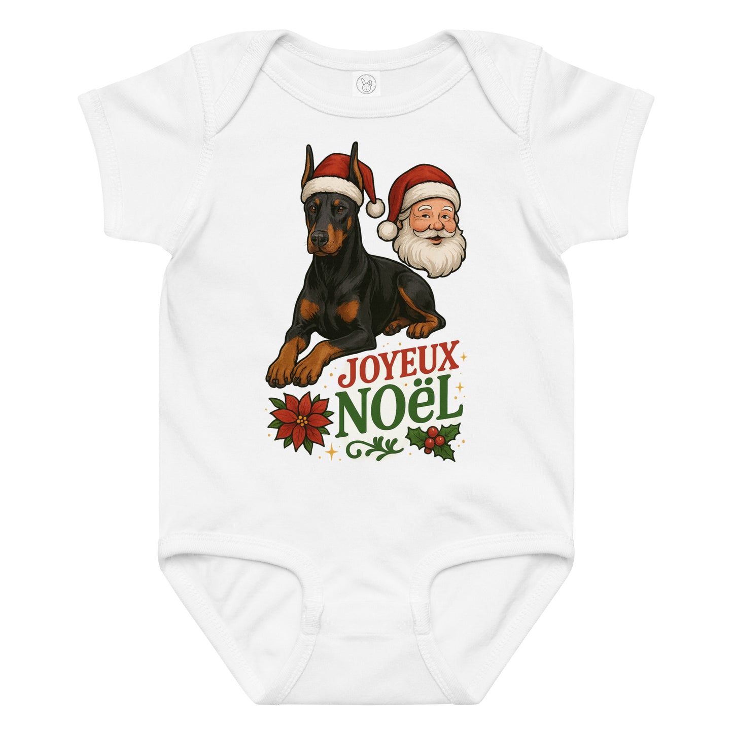 Body en jersey bébé blanc Noel Dobermann