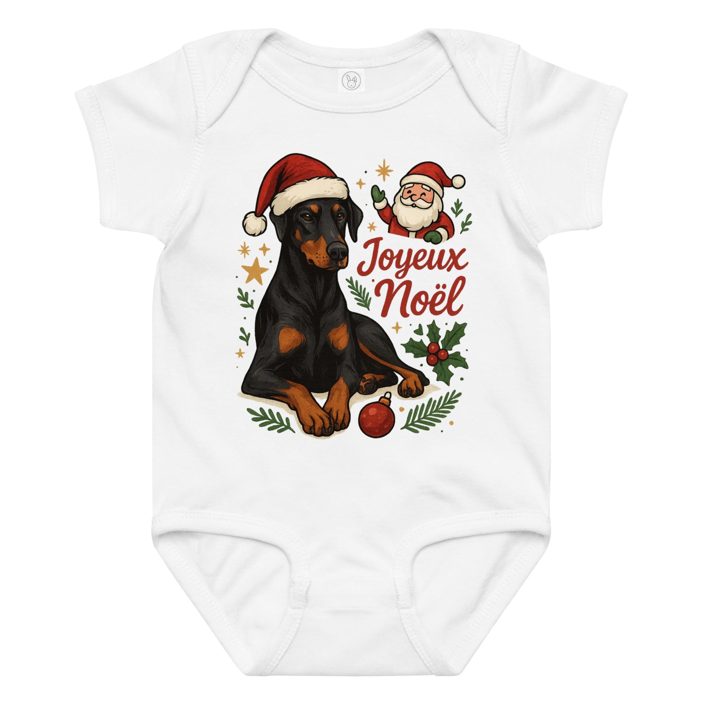 Body en jersey bébé blanc Noel Dobermann