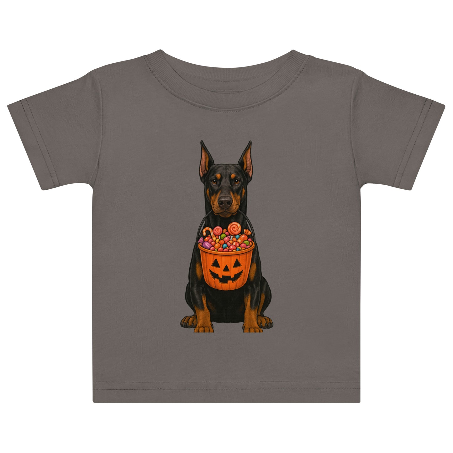 T-shirt en jersey bébé gris Dobermann Halloween