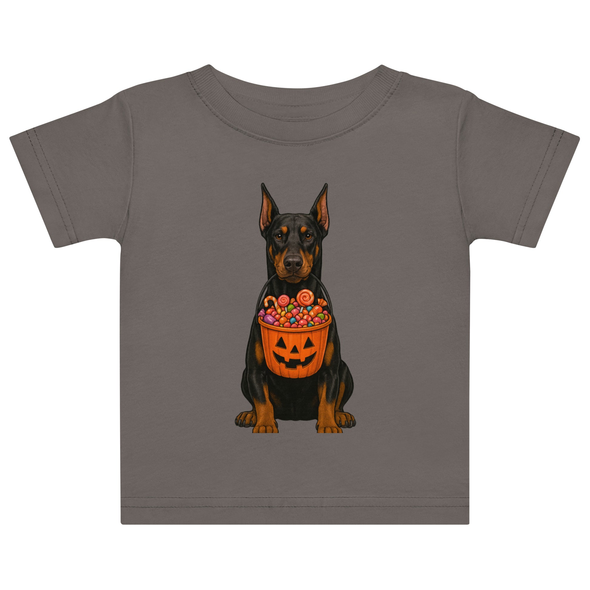 T-shirt en jersey bébé gris Dobermann Halloween