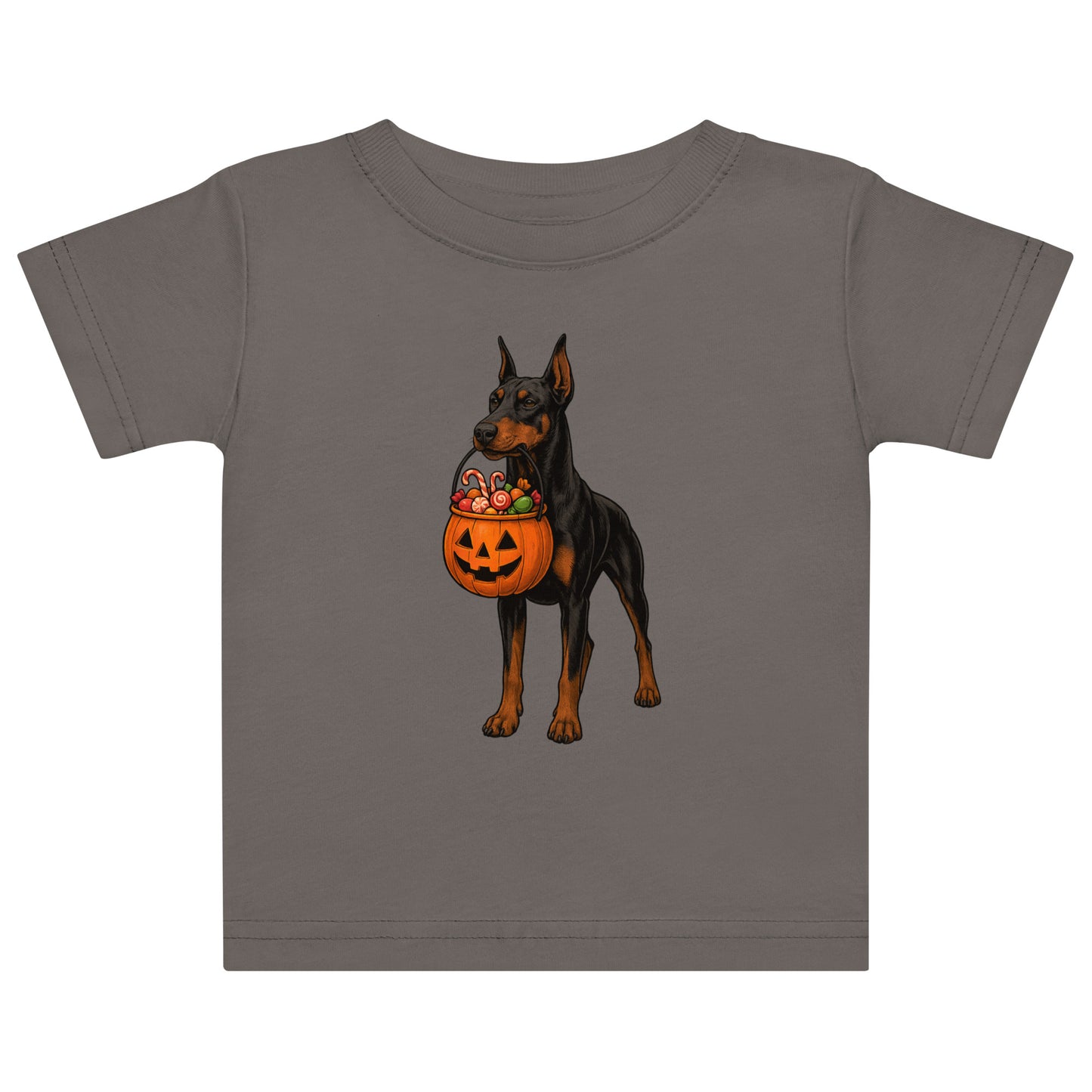 T-shirt en jersey bébé gris Dobermann Halloween