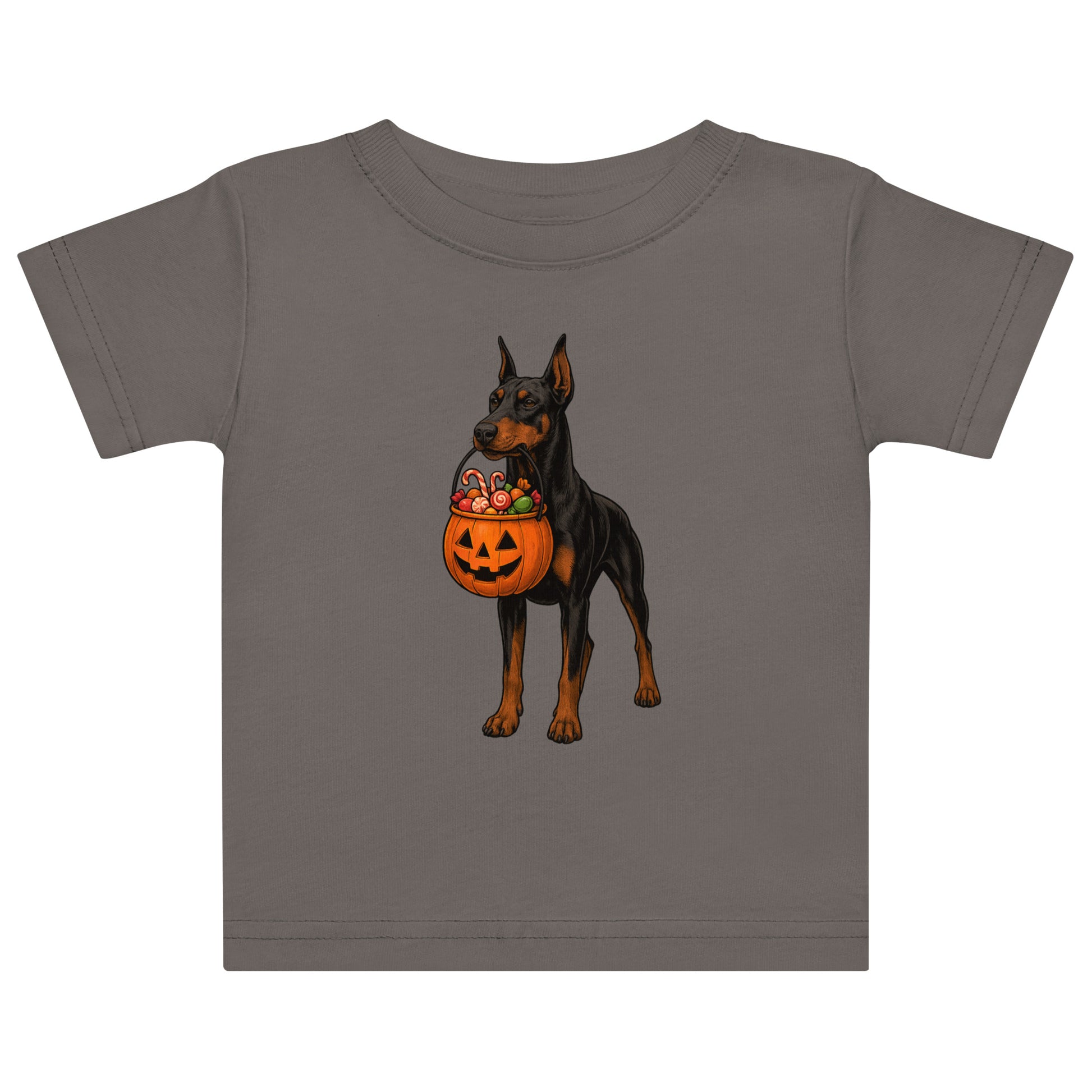 T-shirt en jersey bébé gris Dobermann Halloween