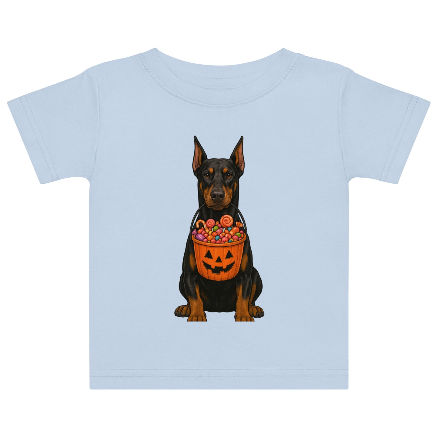 T-shirt en jersey bébé bleu Dobermann Halloween