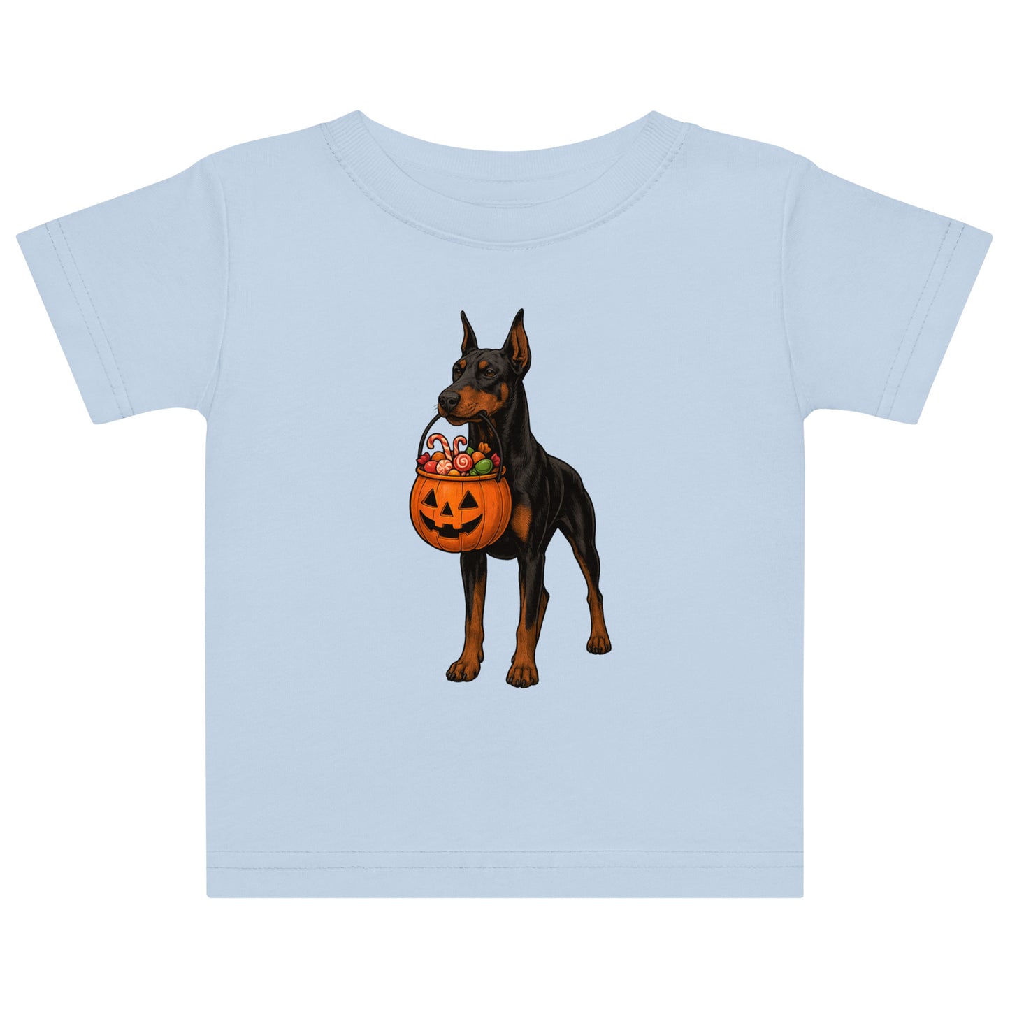 T-shirt en jersey bébé bleu Dobermann Halloween