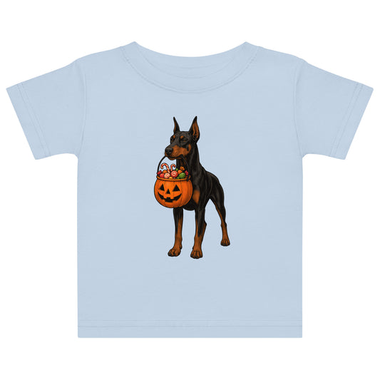 T-shirt en jersey bébé bleu Dobermann Halloween